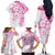 Polynesian Pattern With Plumeria Flowers Family Matching Off The Shoulder Long Sleeve Dress and Hawaiian Shirt Pink