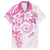 Polynesian Pattern With Plumeria Flowers Family Matching Off Shoulder Maxi Dress and Hawaiian Shirt Pink