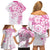 Polynesian Pattern With Plumeria Flowers Family Matching Off Shoulder Short Dress and Hawaiian Shirt Pink