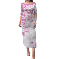 Polynesian Pattern With Plumeria Flowers Family Matching Puletasi and Hawaiian Shirt Pink