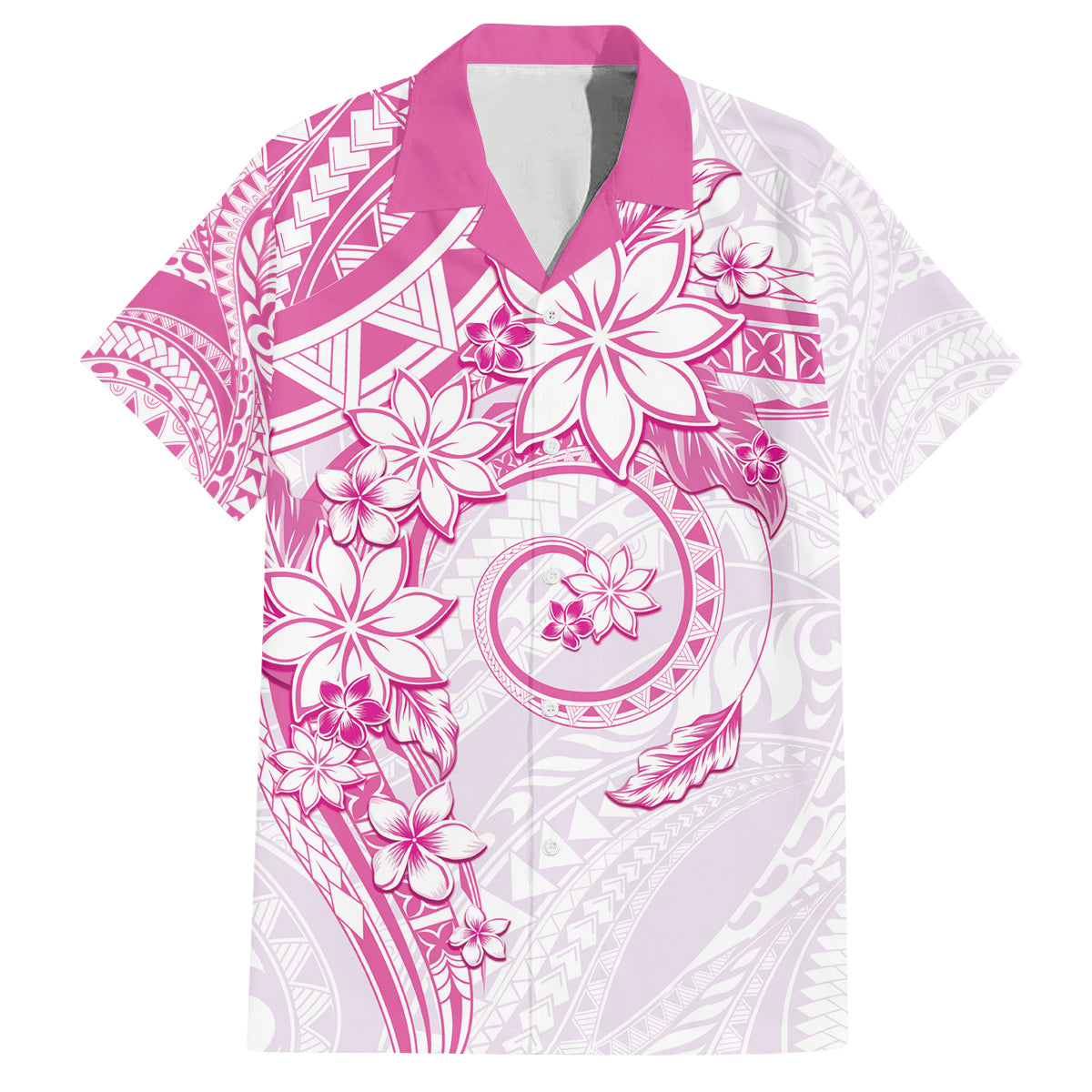Polynesian Pattern With Plumeria Flowers Family Matching Summer Maxi Dress and Hawaiian Shirt Pink LT05 Dad's Shirt - Short Sleeve Pink - Polynesian Pride