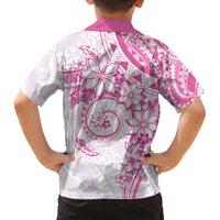 Polynesian Pattern With Plumeria Flowers Family Matching Tank Maxi Dress and Hawaiian Shirt Pink
