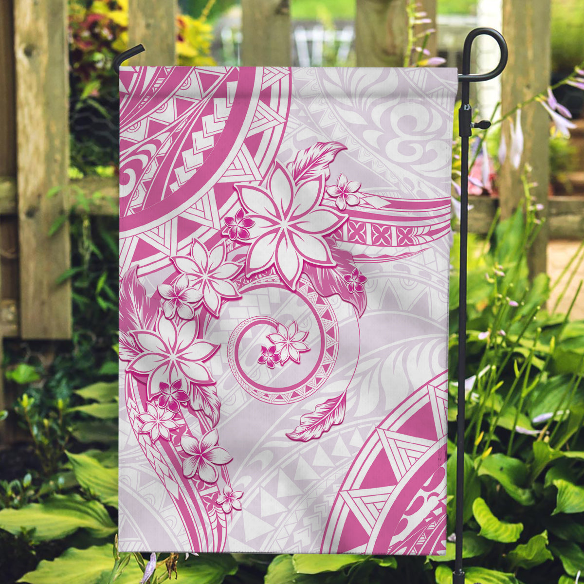 Polynesian Pattern With Plumeria Flowers Garden Flag Pink LT05 Garden Flag Pink - Polynesian Pride