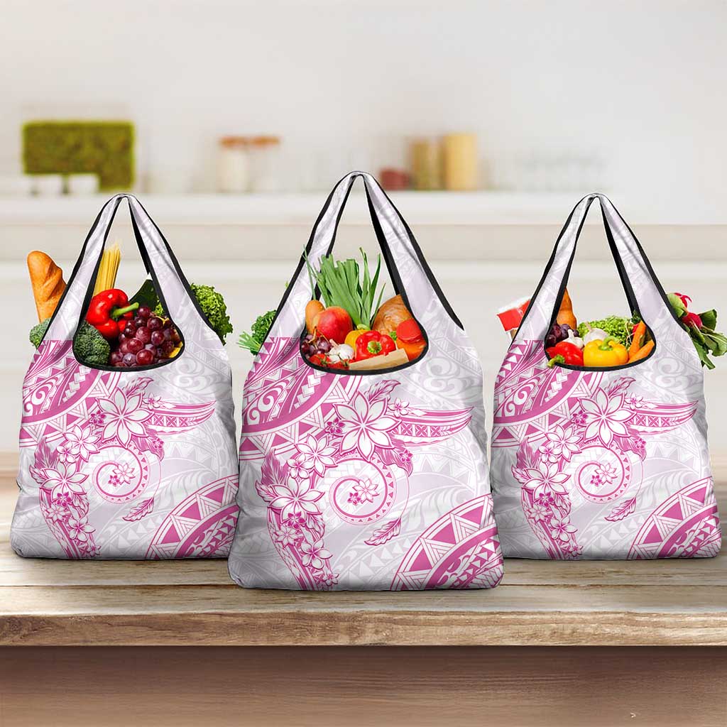 Polynesian Pattern With Plumeria Flowers Grocery Bag Pink LT05 3-pack One Size Pink - Polynesian Pride
