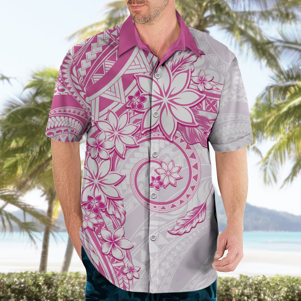 Polynesian Pattern With Plumeria Flowers Hawaiian Shirt Pink LT05 - Polynesian Pride