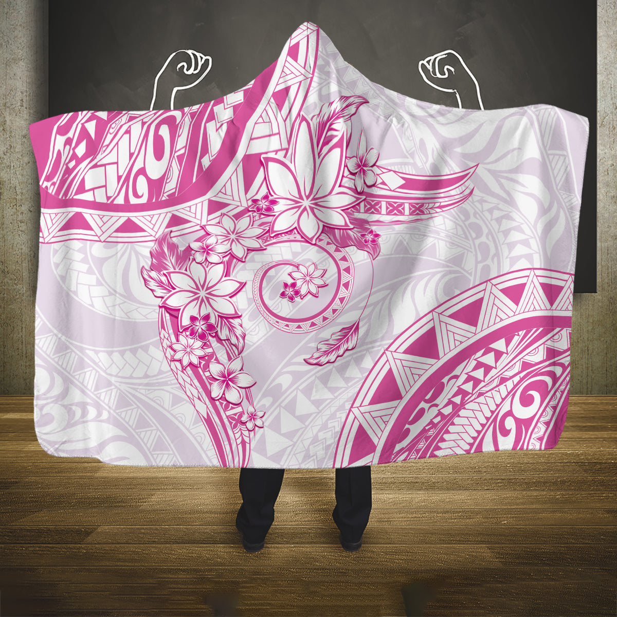 Polynesian Pattern With Plumeria Flowers Hooded Blanket Pink LT05 One Size Pink - Polynesian Pride
