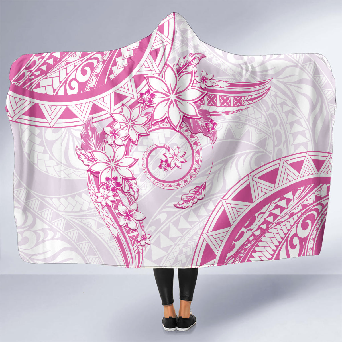 Polynesian Pattern With Plumeria Flowers Hooded Blanket Pink LT05 - Polynesian Pride