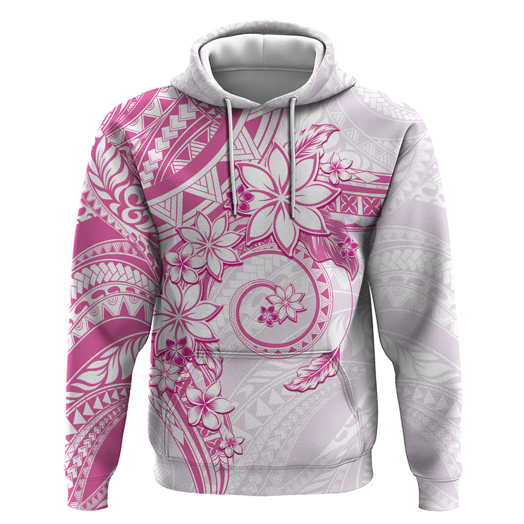 Polynesian Pattern With Plumeria Flowers Hoodie Pink LT05 Pullover Hoodie Pink - Polynesian Pride