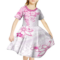 Polynesian Pattern With Plumeria Flowers Kid Short Sleeve Dress Pink LT05 - Polynesian Pride