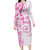 Polynesian Pattern With Plumeria Flowers Long Sleeve Bodycon Dress Pink