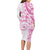 Polynesian Pattern With Plumeria Flowers Long Sleeve Bodycon Dress Pink