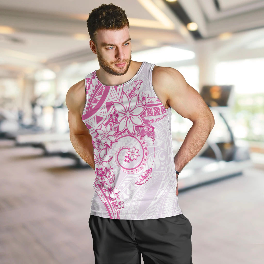 Polynesian Pattern With Plumeria Flowers Men Tank Top Pink