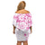 Polynesian Pattern With Plumeria Flowers Off Shoulder Short Dress Pink