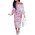 Polynesian Pattern With Plumeria Flowers Off The Shoulder Long Sleeve Dress Pink