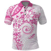 Polynesian Pattern With Plumeria Flowers Polo Shirt Pink