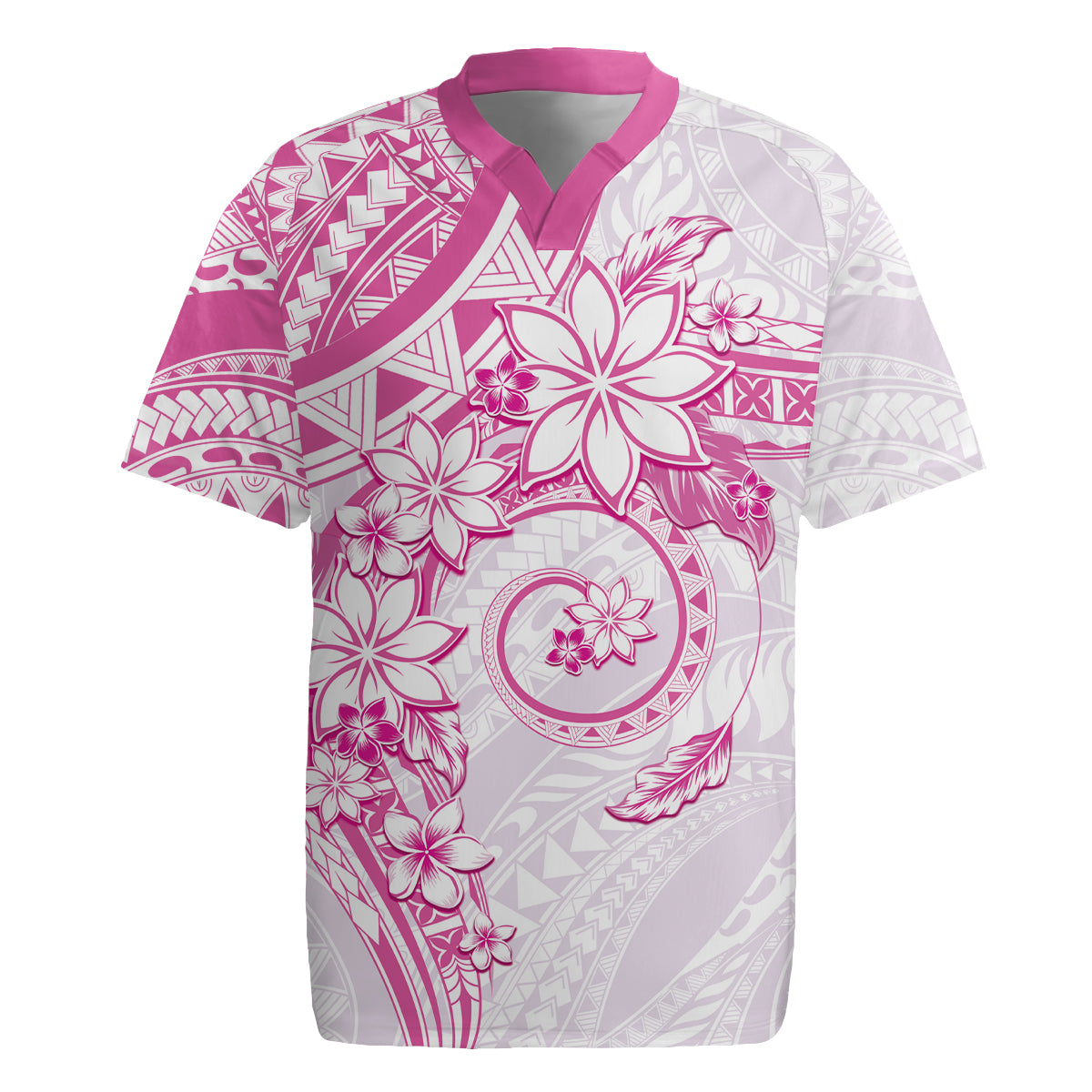 Polynesian Pattern With Plumeria Flowers Rugby Jersey Pink