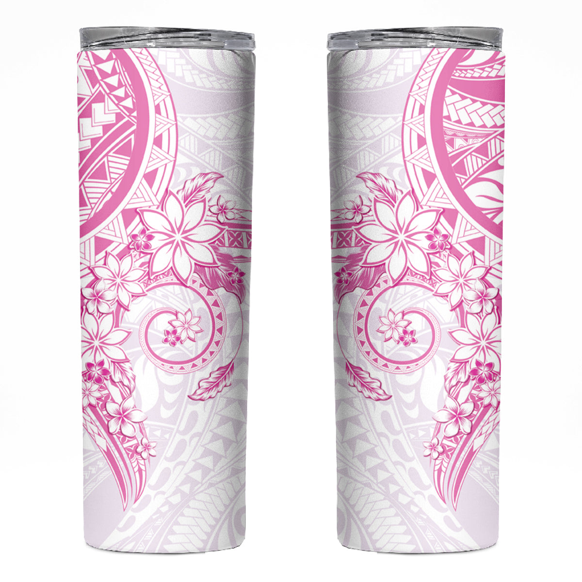 Pink Polynesian Pattern With Plumeria Flowers Skinny Tumbler