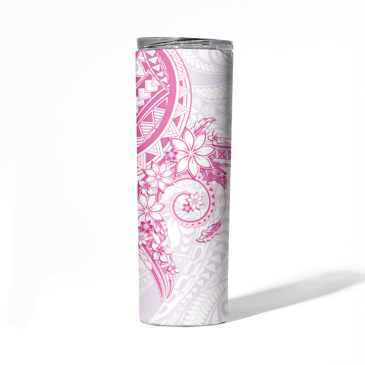 Pink Polynesian Pattern With Plumeria Flowers Skinny Tumbler