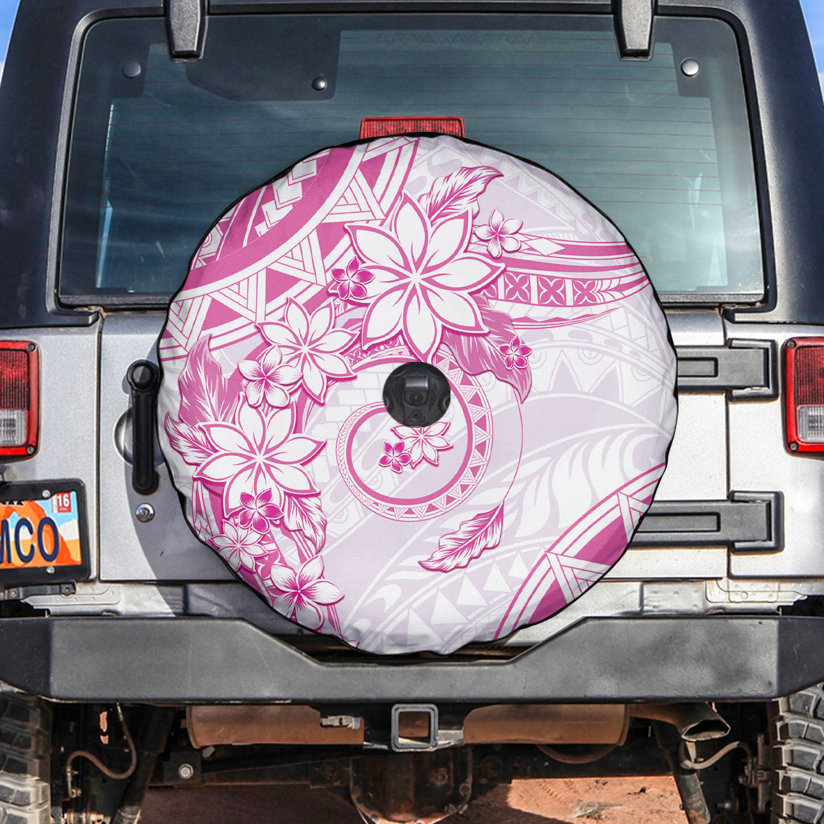 Polynesian Pattern With Plumeria Flowers Spare Tire Cover Pink LT05 Pink - Polynesian Pride