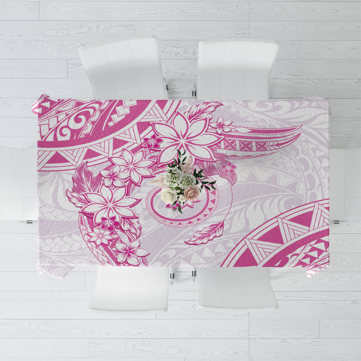 Polynesian Pattern With Plumeria Flowers Tablecloth Pink LT05 Pink - Polynesian Pride