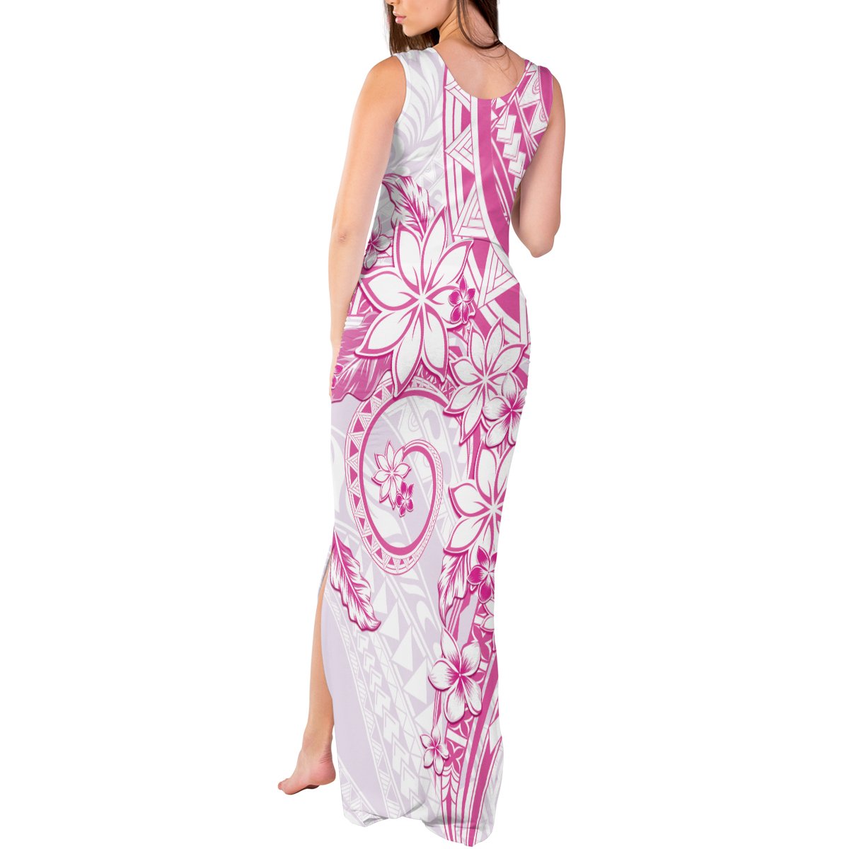 Polynesian Pattern With Plumeria Flowers Tank Maxi Dress Pink LT05 - Polynesian Pride