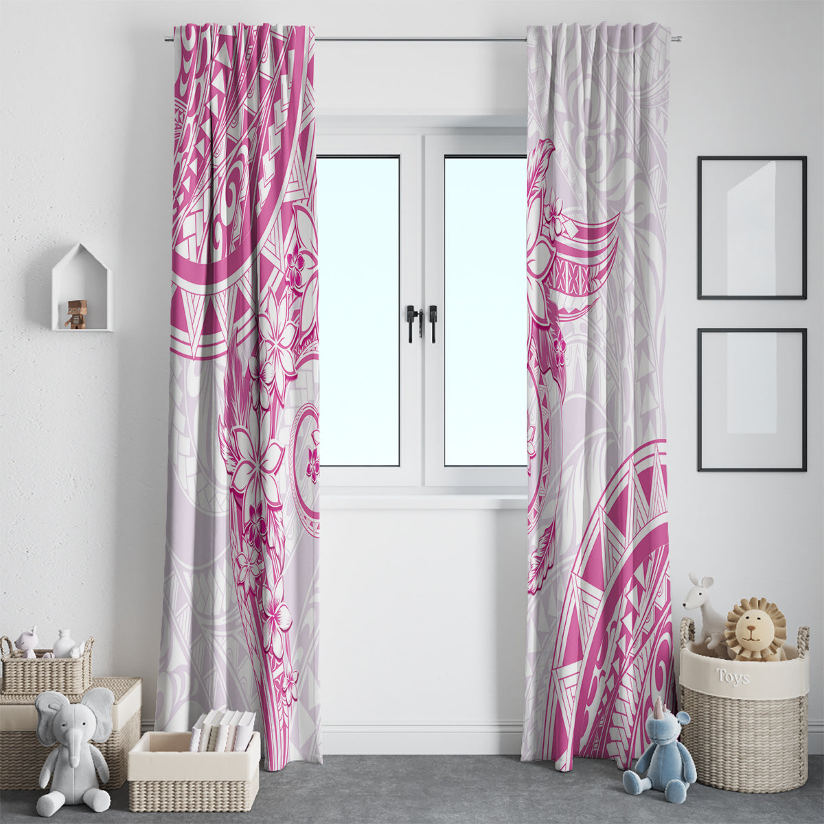 Polynesian Pattern With Plumeria Flowers Window Curtain Pink LT05 - Polynesian Pride