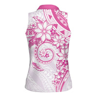 Polynesian Pattern With Plumeria Flowers Women Sleeveless Polo Shirt Pink