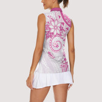 Polynesian Pattern With Plumeria Flowers Women Sleeveless Polo Shirt Pink