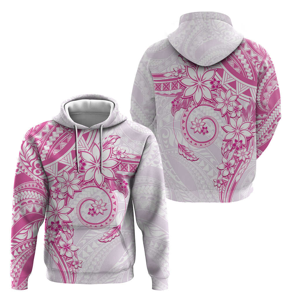 Polynesian Pattern With Plumeria Flowers Zip Hoodie Pink