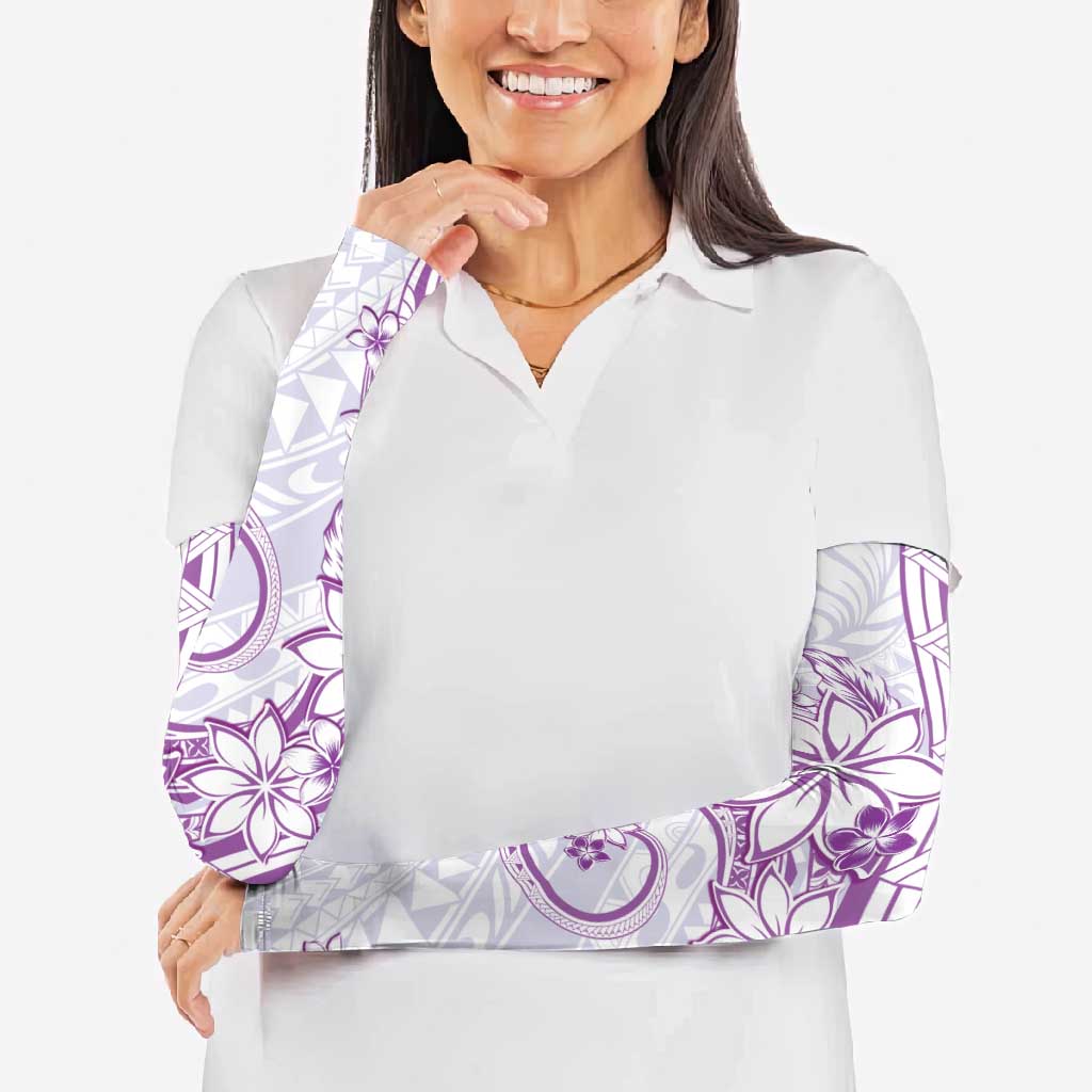 Polynesian Pattern With Plumeria Flowers Arm Sleeves Purple - Polynesian Pride