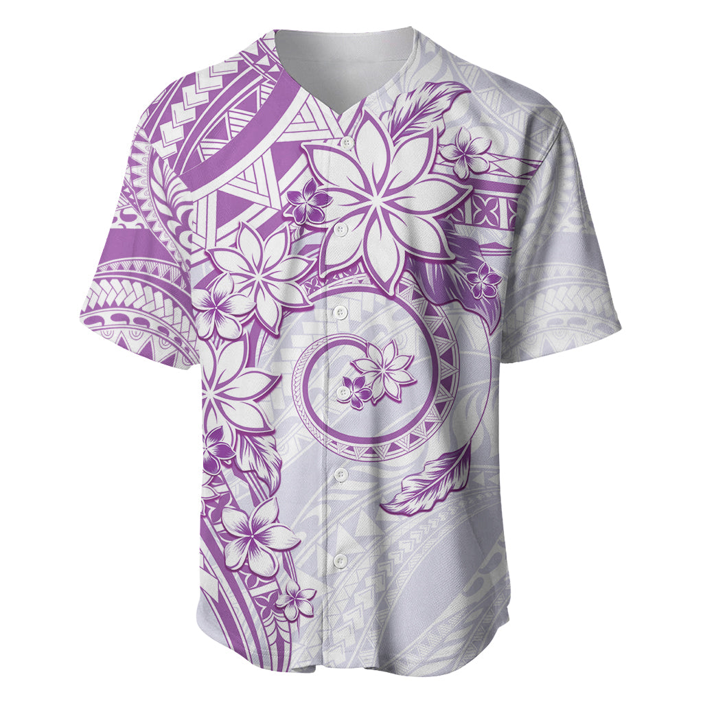 Polynesian Pattern With Plumeria Flowers Baseball Jersey Purple