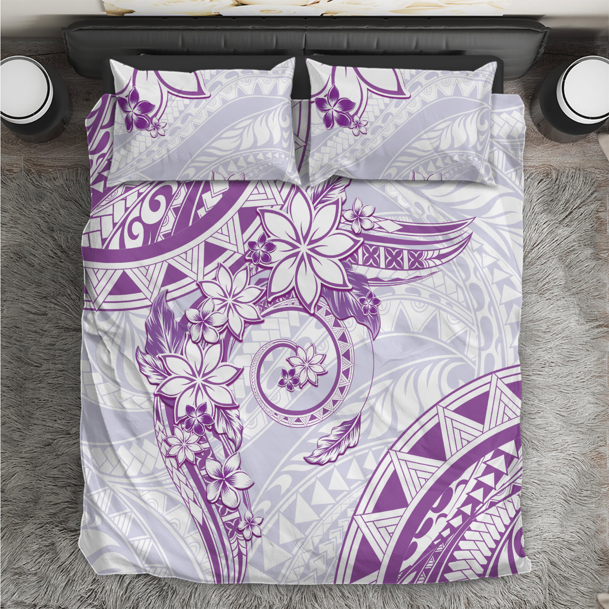 Polynesian Pattern With Plumeria Flowers Bedding Set Purple