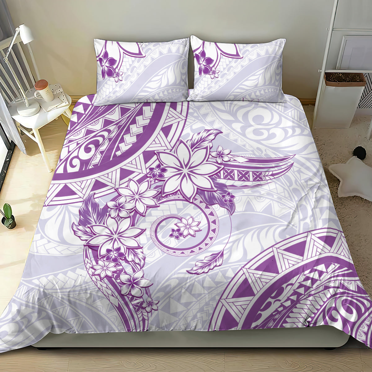 Polynesian Pattern With Plumeria Flowers Bedding Set Purple LT05 - Polynesian Pride