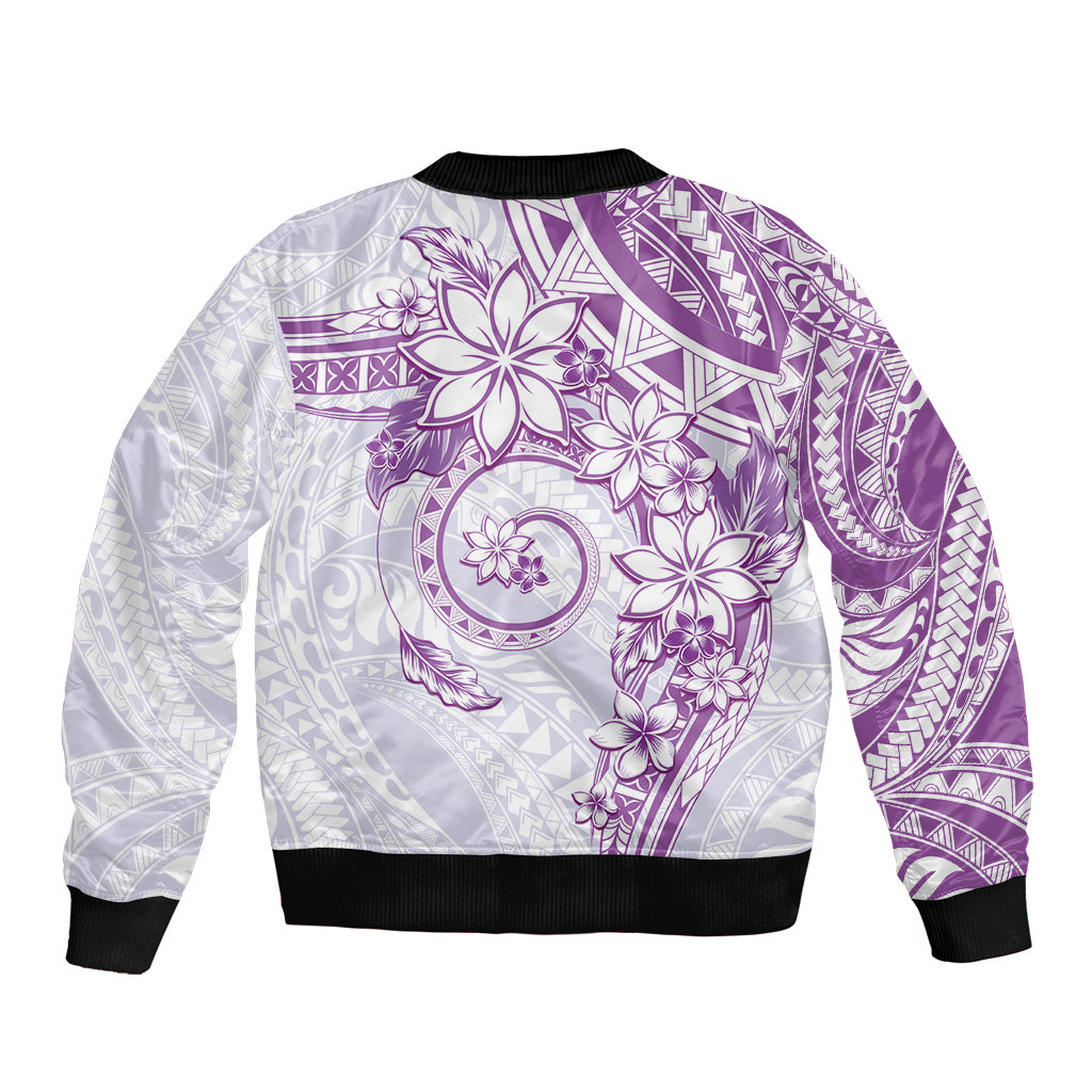 Polynesian Pattern With Plumeria Flowers Bomber Jacket Purple LT05 - Polynesian Pride