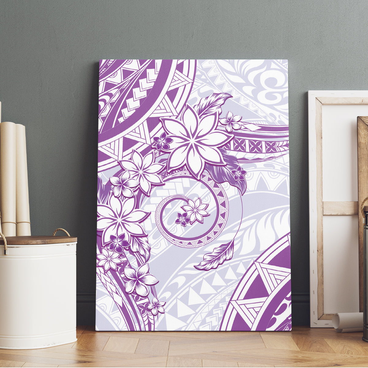 Polynesian Pattern With Plumeria Flowers Canvas Wall Art Purple LT05 - Polynesian Pride