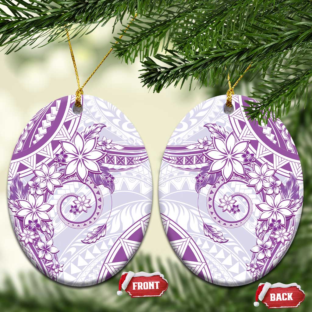 Polynesian Pattern With Plumeria Flowers Ceramic Ornament Purple LT05 Oval Purple - Polynesian Pride