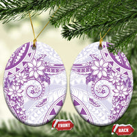 Polynesian Pattern With Plumeria Flowers Ceramic Ornament Purple LT05 Oval Purple - Polynesian Pride