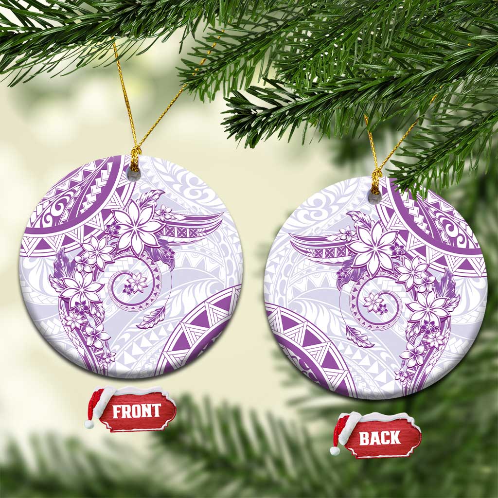 Polynesian Pattern With Plumeria Flowers Ceramic Ornament Purple LT05 Circle Purple - Polynesian Pride