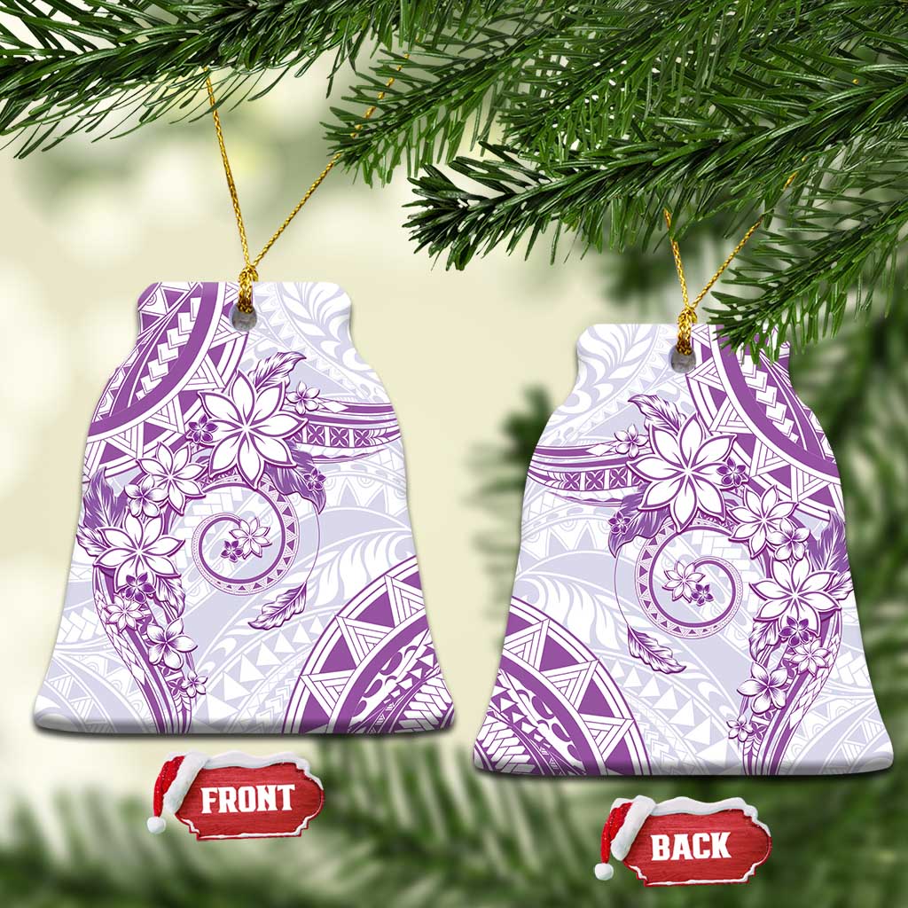 Polynesian Pattern With Plumeria Flowers Ceramic Ornament Purple LT05 Bell Flake Purple - Polynesian Pride