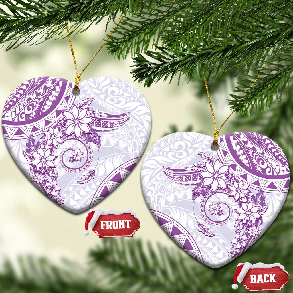 Polynesian Pattern With Plumeria Flowers Ceramic Ornament Purple LT05 Heart Purple - Polynesian Pride