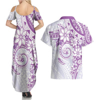 Polynesian Pattern With Plumeria Flowers Couples Matching Summer Maxi Dress and Hawaiian Shirt Purple LT05 - Polynesian Pride