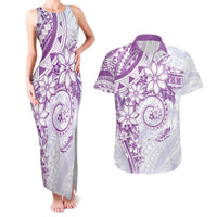 Polynesian Pattern With Plumeria Flowers Couples Matching Tank Maxi Dress and Hawaiian Shirt Purple