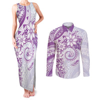 Polynesian Pattern With Plumeria Flowers Couples Matching Tank Maxi Dress and Long Sleeve Button Shirt Purple LT05 Purple - Polynesian Pride