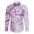 Polynesian Pattern With Plumeria Flowers Family Matching Long Sleeve Bodycon Dress and Hawaiian Shirt Purple