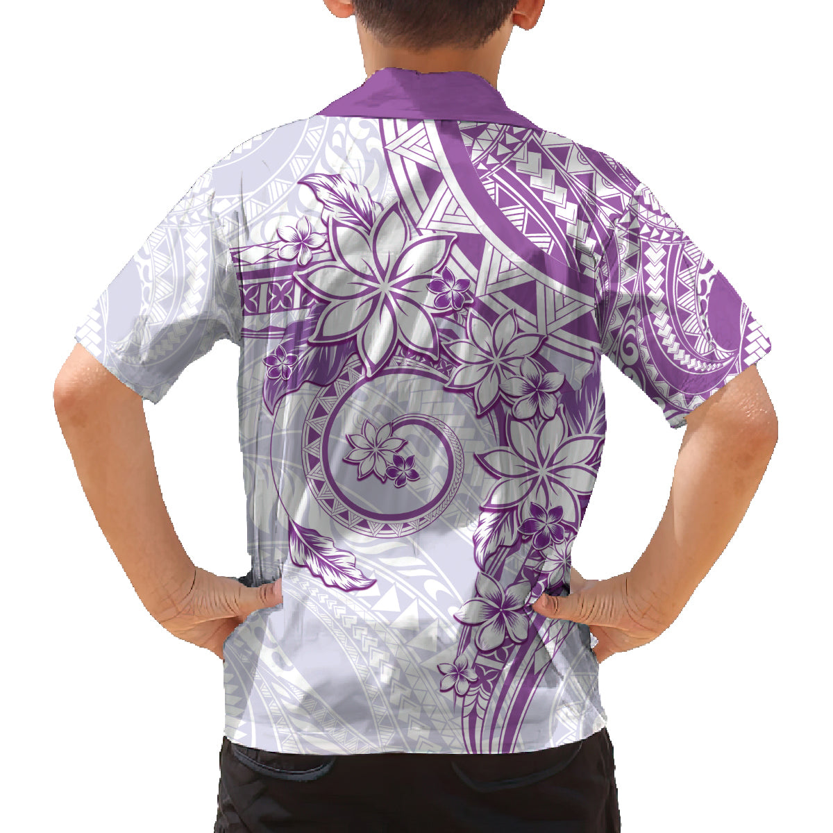 Polynesian Pattern With Plumeria Flowers Family Matching Off Shoulder Maxi Dress and Hawaiian Shirt Purple LT05 - Polynesian Pride