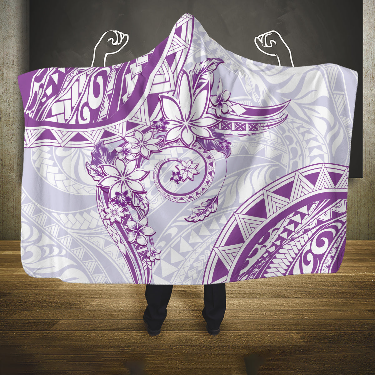 Polynesian Pattern With Plumeria Flowers Hooded Blanket Purple LT05 One Size Purple - Polynesian Pride