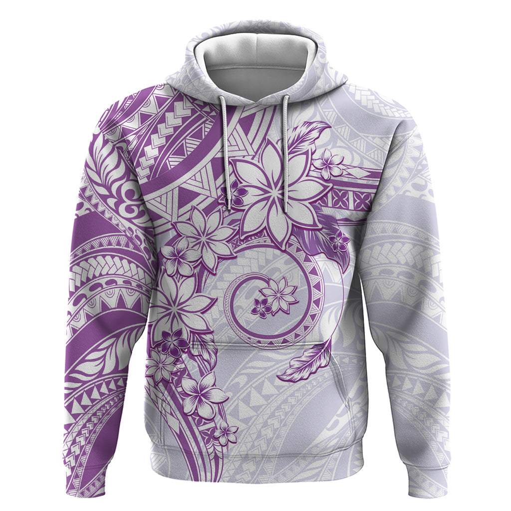 Polynesian Pattern With Plumeria Flowers Hoodie Purple LT05 Pullover Hoodie Purple - Polynesian Pride