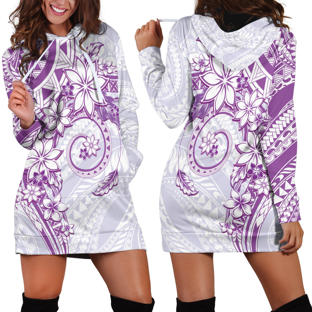 Polynesian Pattern With Plumeria Flowers Hoodie Dress Purple LT05 - Polynesian Pride