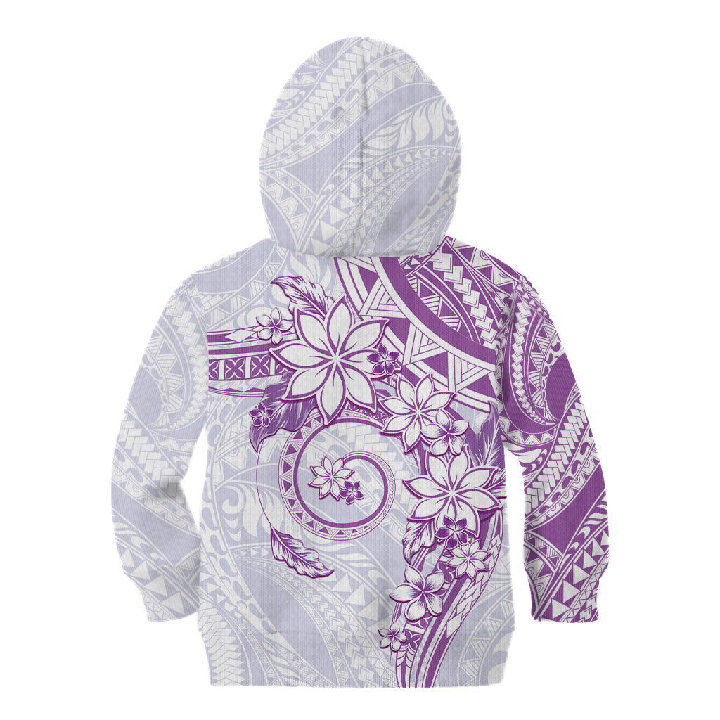 Polynesian Pattern With Plumeria Flowers Kid Hoodie Purple