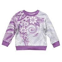 Polynesian Pattern With Plumeria Flowers Kid Ugly Christmas Sweater Purple